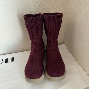 Skechers Air Cooled Goga Mat Women's Burgundy Mid-Calf Knitted Sock Boots SZ 7.5